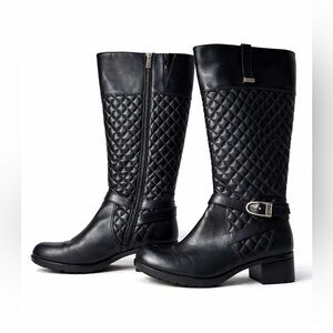 Leather Womens Black Tall Side Zip Quilted Riding Boots Size 9.5